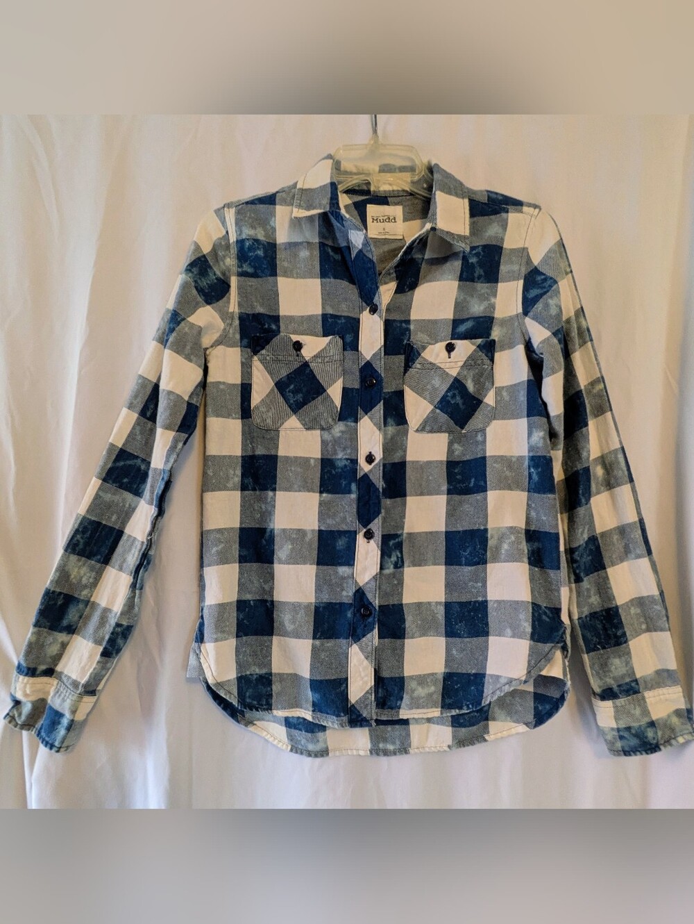 Mudd Women's Blue and White Flannel Plaid 100% Cotton Button-Down Shirt Sz. S